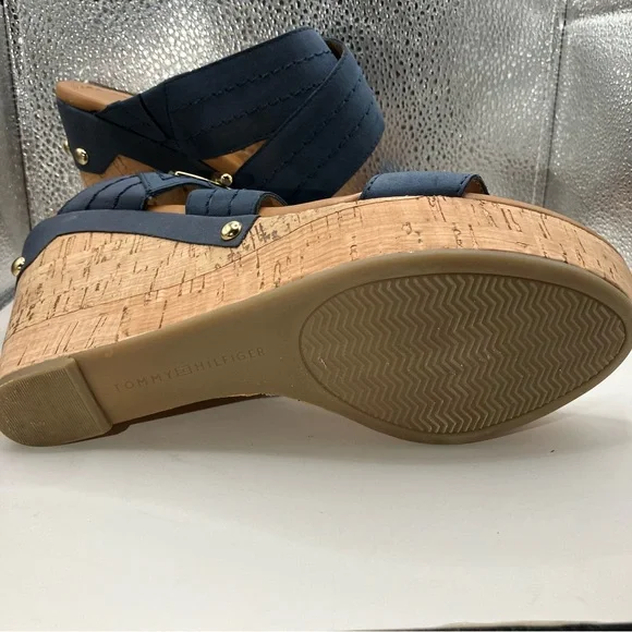Tommy Hilfiger Navy Blue Mili Cork Wedge Sandal Size 7.5 - Picture 13 of 16